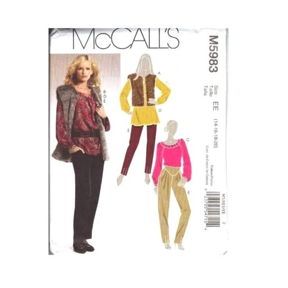 McCall's Sewing Pattern 5983 Fur‎ Vest Top Tunic Pants Misses Size 14-20